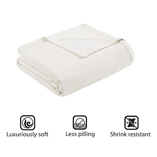 Madison Park Liquid Cotton Luxury Blanket Premium Soft Cozy 100% Ring Spun Cotton For Bed , Couch Or Sofa, Full/Queen, Ivory #TOP1