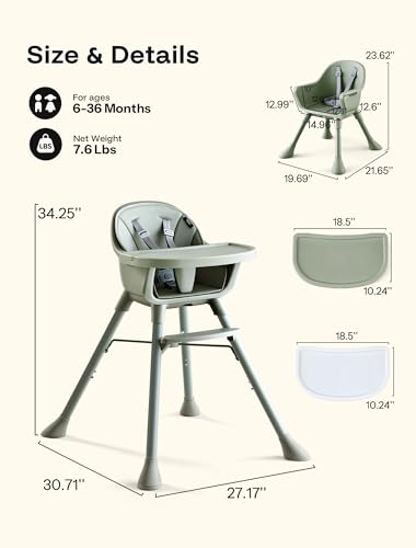 Image of HARPPA Caspio Lite High Chair, 4-in-1 Baby Feeding Chair with Footrest | Wipeable High Chairs for Babies and Toddlers, Wide Stable Base, Reinforced X-Bracket, Adjustable Double Tray, Posture Support