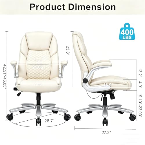 Image of Big and Tall Office Chair PU Leather Flip-up Arms Adjustable Lumbar Support