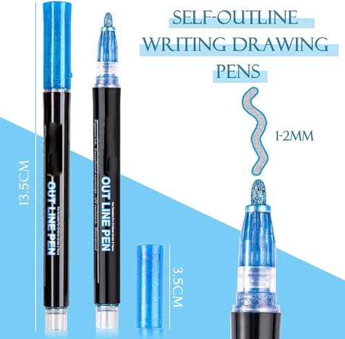Image of Qatalitic 12 Pcs Double Line Chisel Point Outline Pens, 12 Colors Self-Outline Drawing Metallic Markers, Glitter Pen Set for Gift Card Writing, Birthday Greeting, Scrap Booking, DIY Art Crafts