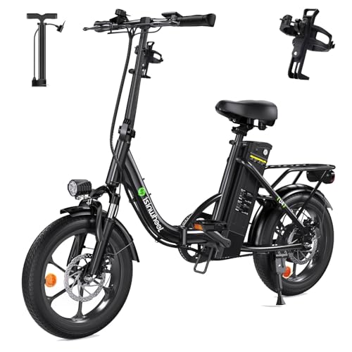 isinwheel U4 16" Folding E Bike for Adults Electric Bike with Suspension, 10.4Ah Battery, 500W Motor, 19mph Top Speed, Step Through Adult Electric Bicycles, Mini Commute Ebike for Adults and