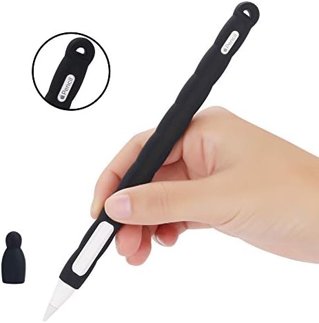 IDOOLS Compatible Apple Pencil (2nd Generation) Silicone Case Sleeve Holder Grip + Nib Cover Accessories Kit Compatible iPad Pro 12.9” - Black