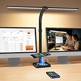Eocean Desk Light, LED Desk Lamp for Home Office, 24W Double Head Piano Light with Wireless Charger, Monitor Light with Adjustable Flexible Gooseneck,Table Lamp for Workbench Study Reading Drafting