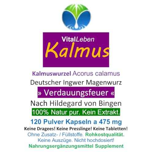 Kalmus-Wurzel Magenwurz Magen Bitter(stoffe) APERITIF & DIGESTIF Verdauung Stoffwechsel 240 (2x120) Kapseln nach Ayurveda & Hildegard von Bingen - NATUR PUR ohne ZUSATZSTOFFE. 26860-2