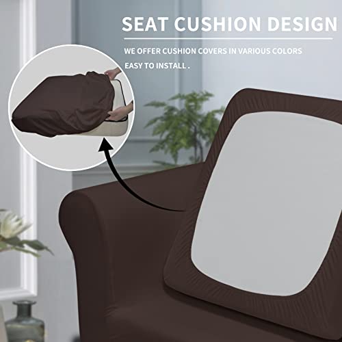 Image of Easy-Going 2 Pieces Stretch Sofa Slipcover for Armchair Washable | Spandex Soft Fitted Sofa Couch Cover for Living Room Washable Furniture Protector with Bottom Kids Pet Chocolate