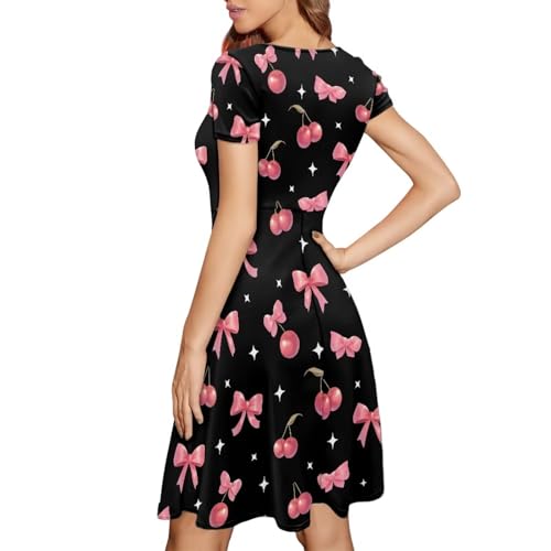 Image of AFPANQZ Womens Casual Summer Lightweight Vintage Dress Short Sleeve Midi Dress Knee-Long Luxury Formal Dress