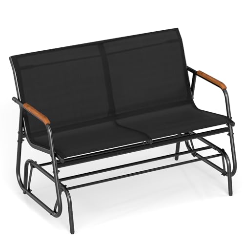 COSTWAY Gartenbank, Schaukelbank mit sanfter Gleitbewegung und atmungsaktivem Stoffsitz, 2-Sitzer Sitzbank bis 300 kg belastbar, Terrassenbank für Balkon, Garten, Terrasse (Schwarz)