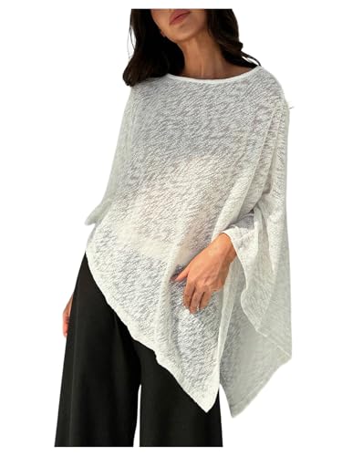 MakeMeChic Ponchos for Women Sheer Poncho Shawl Wraps Fall Sweaters Asymmetrical Tops