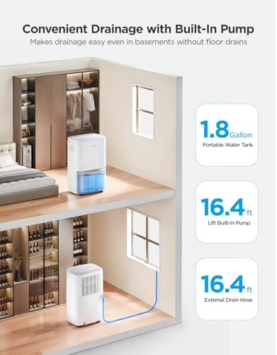 Image of GoveeLife Dehumidifier for Home 4,500 Sq. Ft. 50 to 137 Pint with Pump, Drain Hose, Smart Dehumidifier for Basement with Humidity Control, Auto Shut Off /Defrost, 5 Modes, Bedroom, Bathroom, Garage