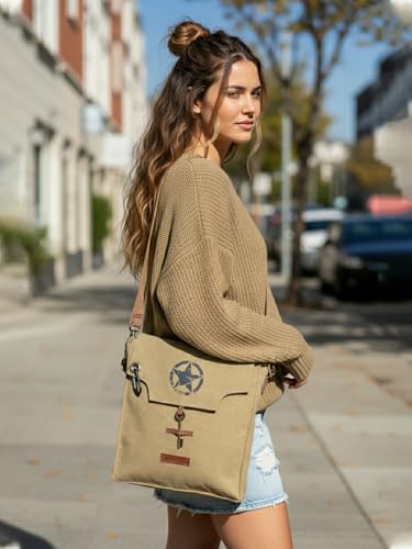 Image of The House of tara Sturdy Cotton Canvas Messenger Bags for Men and Women | With two Magnetic Snap Buttons Flap Closure, Adjustable Body Strap & Multiutility Lobster Hook (Beige)