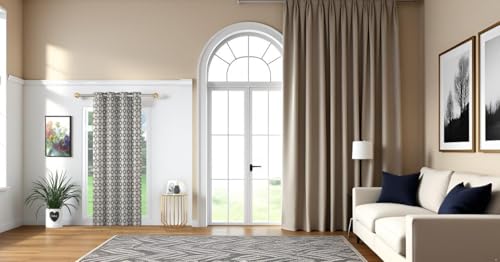 Image of Woah Geometric Pattern Grommet Curtains, 5 Feet for Living Room Bedroom|Geometric Pattern Faux Silk Room Darkening Door Curtains 4x7 feet (Brown, 5 Feet Pack of 1)