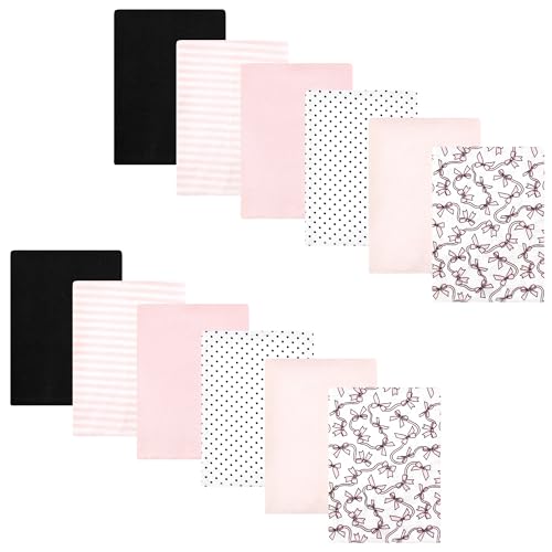 Image of Hudson Baby Unisex Baby Cotton Poly Flannel Burp Cloths Bundle, Pink Bows, One Size