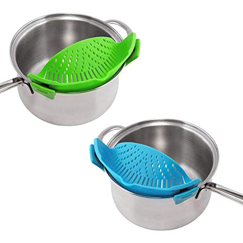 WeTest 2 Pack Heat Resistant Silicone Pot Strainer Clip on Pots Pans Pan Strainer for all Pots and Bowls - BlueGreen LJ-ZLK-112705