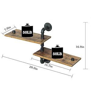 MAIKAILUN 2 Tier Industrial Shelves, Industrial Pipe Shelving, Pipe Corner Shelves with Wood Planks, Floating Shelves Wall Mounted, Retro Rustic Industrial Shelf for Bar Kitchen Living Room MAIKAILUN 2 Tier Industrial Shelves Industrial Pipe Shelving Pipe Corner Shelves with Wood Planks Floating Shelves Wall Mounted Retro Rustic Industrial Shelf for Bar Kitchen Living Room
