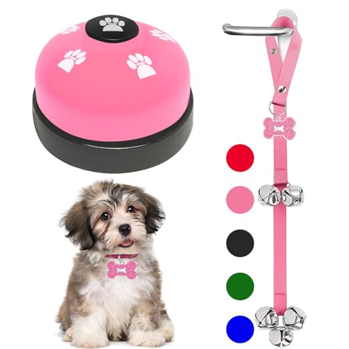 2 Pack Dog Door Bells Dog Doorbell to go Outside Puppy Train Bell for Dogs to Ring to go Potty Puppy Toilet Training Bell Jingle Bells for Door Knob Girl Puppy Essentials Accessories (Pink)