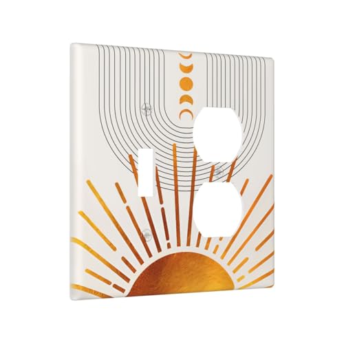 Decorative Outlet Covers Bohemian Gold Sun Moon Phase Arch 2 Gang Outlet Cover Wall Plate Single Toggle Duplex Light Switch Cover Plate Switch Plate Covers for Bedroom Home Decor