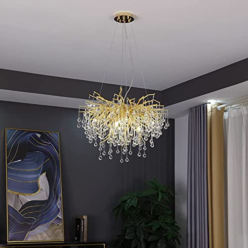 Modern Crystal Chandelier, Frosted Finish Tree Branch Chandelier, Raindrop Ceiling Pendant Hanging Light Fixture, Blossom Chandeliers For Dining Room, Living Room, Bedroom, Entryway (Dia 23.5" Round) #TOP1