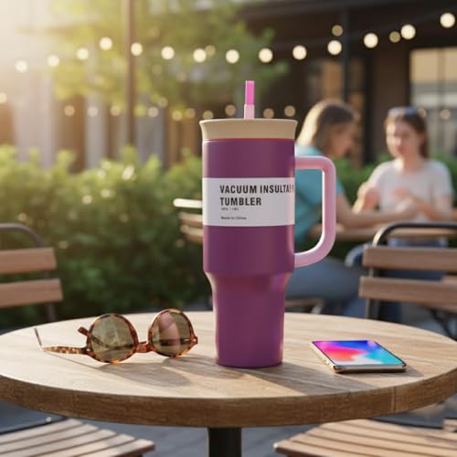 Image of HomeCloud 1200ml Insulated Coffee Tumbler with Lid - Double Wall Travel Mug for Hot & Cold Drinks, Leak-Proof, Durable, Portable, Stylish Stainless Steel Design (Rose Red)