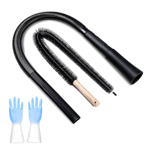 Image of 3 Pieces Dryer Vent Cleaner Kit: Vacuum Hose With Brush & Gloves Fits for Vacuums Cleaner, Refrigerator Condenser Coils, Tight Spaces Behind Appliances, Deep Cleaning Tools for Clogged Ducts- Black