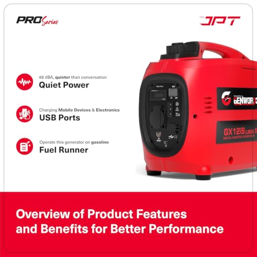Image of JPT Proseires Genworx 1000W /1.0KW Small & Compact Manual Start Inverter | Lightweight Petrol Generator | With Advanced Frequency Control | Ideal for Camping, Outdoor Events & Home Backup