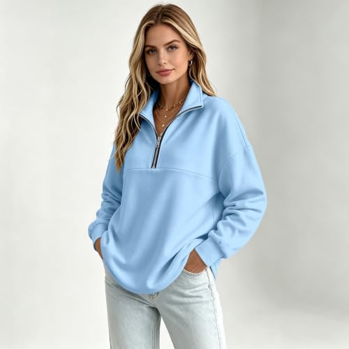 Gumipy Quarter Zip Pullover Women Casual Fleece Lined Hoodie Sweat Shirts - image 4