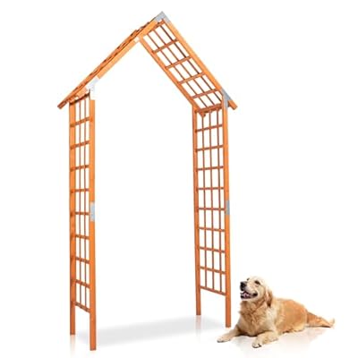 VINGLI 9.4ft Wooden Garden Arbor, Wedding Arch for Ceremony, Wood Garden Trellis for Plant Climbing, Pergola for Garden Backyard, Lawn (Teak Color)