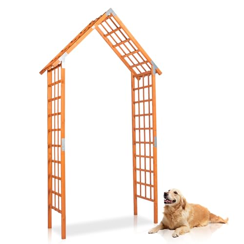 VINGLI-94ft-Wooden-Garden-Arbor-Wedding-Arch-for-Ceremony-Wood-Garden-Trellis-for-Plant-Climbing-Pergola-for-Garden-Backyard-Lawn-Teak-Color VINGLI 94ft Wooden Garden Arbor Wedding Arch for Ceremony Wood Garden Trellis for Plant Climbing Pergola for Garden Backyard Lawn Teak Color