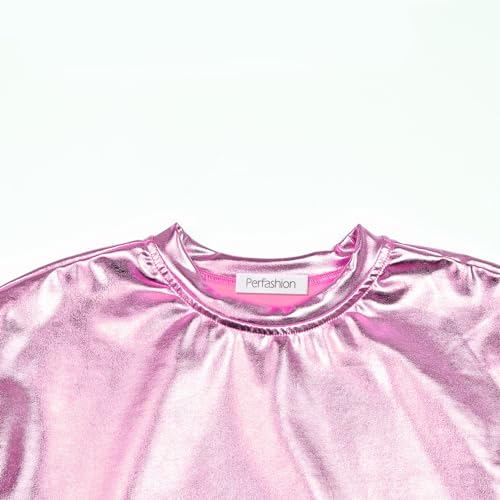 Matching Doll&Girls Sparkly Shirt Pink Shirt for Girls Shiny Long Sleeve Crop Top Dance Outfit Size 6 73