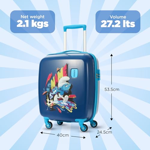 Image of American Tourister Smurfs 53 CM Small Suitcase with Combination Non TSA Lock & 4 Wheels Hard-Sided PC Cabin Luggage /Trolley Bag for Travel /Luggage Bag with Spinner Wheels for Travel- Navy Blue
