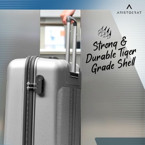 Image of Aristocrat Axis Check-in Trolley Bag 76cm | Large | Hard Luggage | Smooth 8-Wheel Suitcase | Combination Lock with Sturdy Zipper | Polycarbonate | 3-Year International Warranty (Silver)