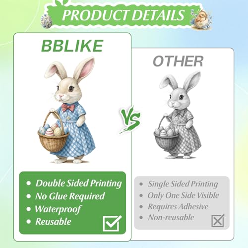 BBLIKE 9 Blätter Ostern Fensterbilder - Gefärbte Eier Häschen Selbstklebend Doppelseitig Bedruckt Fenstersticker, Wiederverwendbare Fensterbilder für Fensterdeko