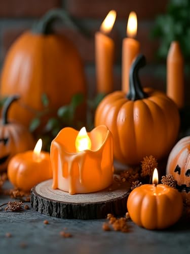 Image of 12 Pcs Orange Melting Timer Tea Light Candles Battery Operated