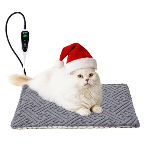 ZOMISIA Cat Heating Pad - 11 Adjustable Temperature and 25 Timer Options, Heated Cat Bed Indoor with Chew-Resistant Cord for Small Dogs, 18x18 Inch