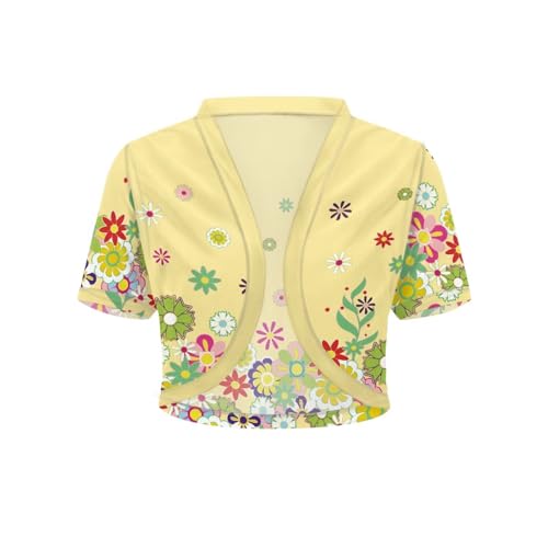 Image of Womens Short Sleeve Cardigans Lightweight Summer Cardigan Trendy Bolero Shrug Cute Floral Cardigan Sheer Bolero
