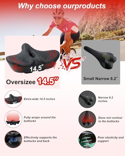 Image of Upgrade Oversize Bike Seat for Men Women, Extra Wide Noseless Bicycle Seat Cushion, Waterproof Comfort Memory Foam Bike Saddle Fit for Peloton Bikes, Exercise Bike, EBikes, City Bike