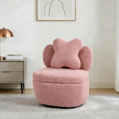 Sillón giratorio terciopelo rosa con almacenamiento miniatura 1