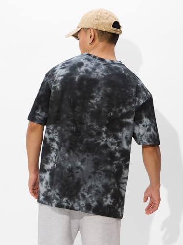 Image of The Souled Store One Piece: Pirates Men and Boys Short Sleeves Round Neck Grey Tie Dye Cotton Oversized T-Shirts