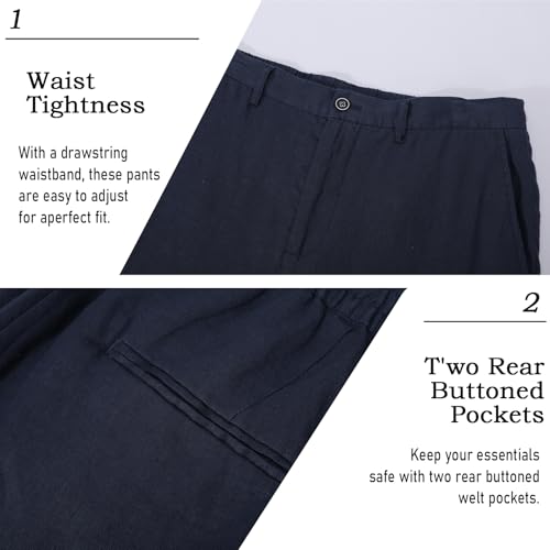 Isle Bay Linens Men's Summer 100% Linen Blend Breathable Waist Comfort Lightweight Dress Pants3