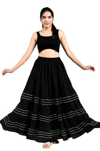 Image of Payal Creation Women's Rayon Flared Long Skirt with Gota Lace | Ethnic Maxi Skirt for Girls & Women | Festive Casual Flowy Comfortable Skirt | Free Size White Long Skirt