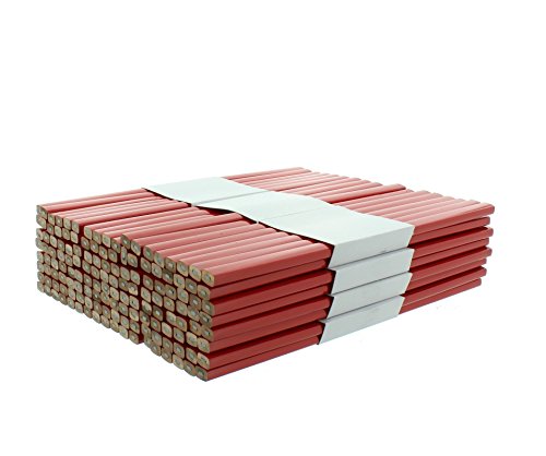 Matita da carpentiere, quadrata, 250 mm, 144 pezzi, colore: rosso
