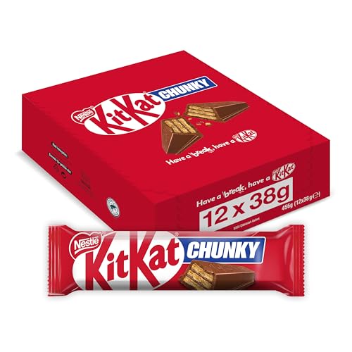 Image of Nestle KitKat Chunky Milk Chocolate Wafer Bar Multipack (12 x 38g, Total 456g) By COUGAR | Crispy Wafer Finger Coated in Smooth Milk Chocolate | Individually Wrapped Chocolate Snack Bars for Sharing - (Imported-UK)
