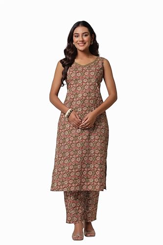Image of Women's Cotton Wine Floral Kurta Set