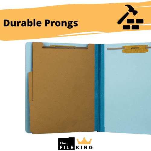 The File King Two Divider Pressboard Classification Pale Blue File Folder - Letter Size | Box Of 10 | Top Tab | 2” Expansion | 2-Inch Fastener Prongs | Made In America #TOP3