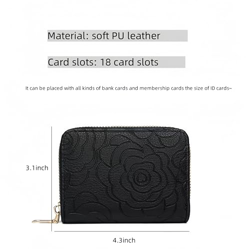 Stylish Floral Wallet for Women - Slim RFID Blocking Card Holder with Double Zip, Lightweight PU Leather (Black/Burgundy) (Burgundy)2