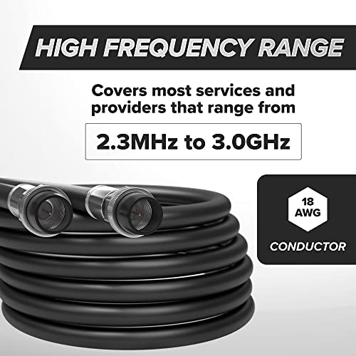 100' Feet, Black Rg6 Coaxial Cable With Rubber Booted - Weather Proof Indoor/Outdoor Rated Connectors, F81 / Rf, Digital Coax For Catv, Antenna, Internet, Satellite, And More #TOP5