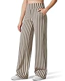 G4Free Women Wide Leg Pants with Pockets High Waist Stretch Yoga Pants Dress Casual Sweatpants (Khaki Stripe,S,Regular)