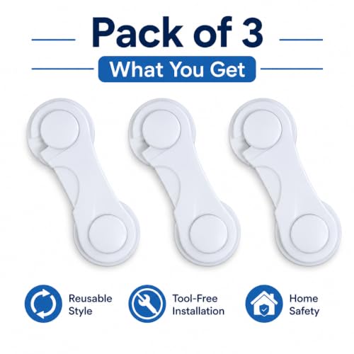Image of MAPPERZ Cabinet Door Locks for Baby Safety Proofing, Door Locks with Adhesive, for Drawer Cupboards Fridge Oven Closet & Pantry, Childproof Latch for Protecting Kids Toddler and Infant, Pack of 3