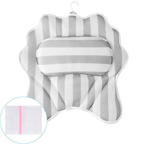 Preisvergleich Produktbild RenFox Badewannenkissen Badewanne Kopfkissen Wannenkissen Nackenkissen Badewannenkopfkissen mit Saugnäpfen rutschfest Badekissen Nacken Spa-Kissen für Home Spa Kopfstütze, mit Wäschenetz, Grau
