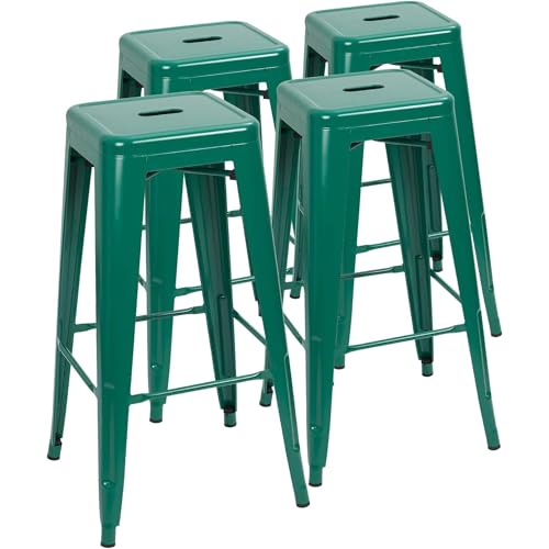 Image of Devoko Metal Bar Stools 30 inch Indoor Outdoor Stackable Barstools Modern Style Industrial Vintage Counter Bar Stools Set of 4 (30 inch, Green)