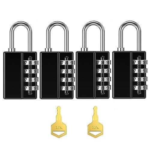Image of ORIA 4 Digit Padlock, 4 Pack Combination Lock with 2 Key for Sports Locker, School Gym Locker, Fence, Toolbox, Case, Hasp Storage